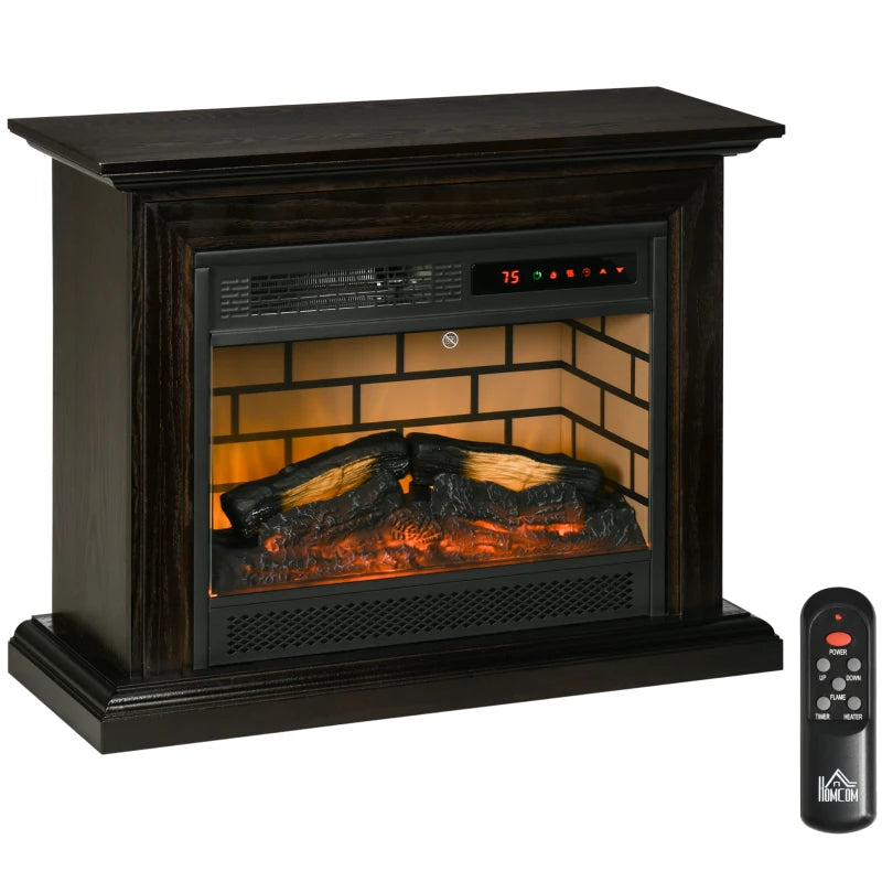 HOMCOM 31" Electric Fireplace with Dimmable Flame Effect and Mantel, Freestanding Space Heater with Log Hearth and Remote Control, 1400W, Brown