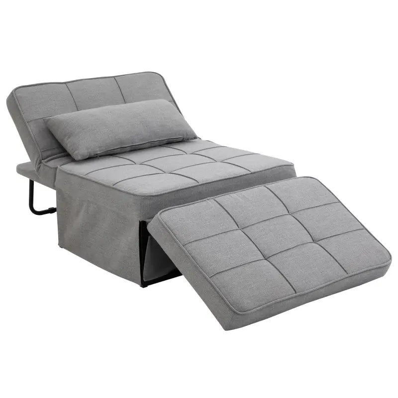 HOMCOM 4-In-1 Design Convertible Sofa Tea Table Lounge Chair Single Bed with 5-Level Adjustable Backrest, Footstool and Metal Frame for Living Room Bedroom, Grey