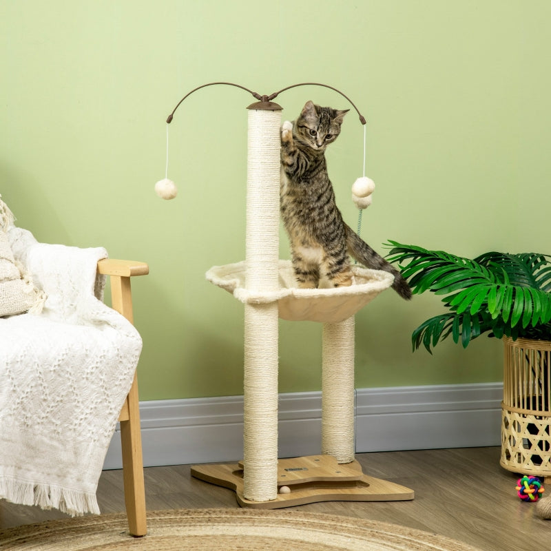 PawHut Wall-Mounted Cat Tree, Cat Wall Furniture with Scratching Post, Kitten Activity Center with Condo, Beige