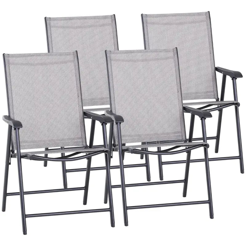 Outsunny Set of 2 Patio Folding Chairs, Stackable Outdoor Sling Patio Dining Chairs with Armrests for Lawn, Camping, Dining, Beach, Metal Frame, No Assembly, Gray