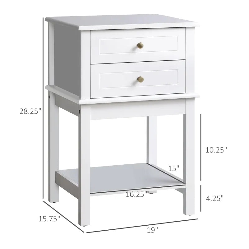 HOMCOM Side Table with 2 Storage Drawers, Modern End Table with Bottom Shelf for Living Room, Home Office, White