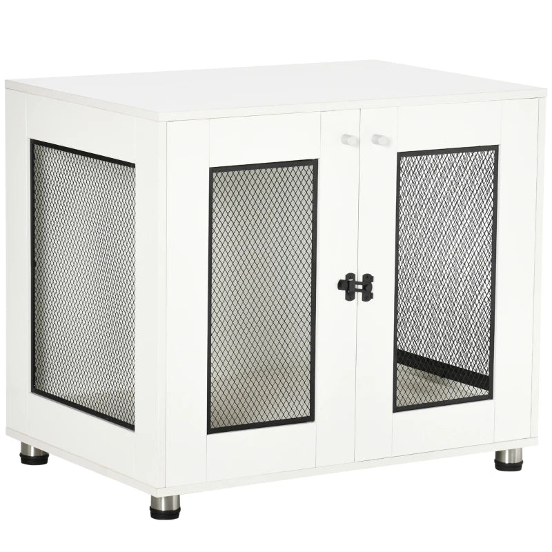 PawHut Dog Crate Furniture with Water-resistant Cushion, Dog Crate End Table with Double Doors, Indoor Pet Crate for Small Medium Dogs Indoor Use, White