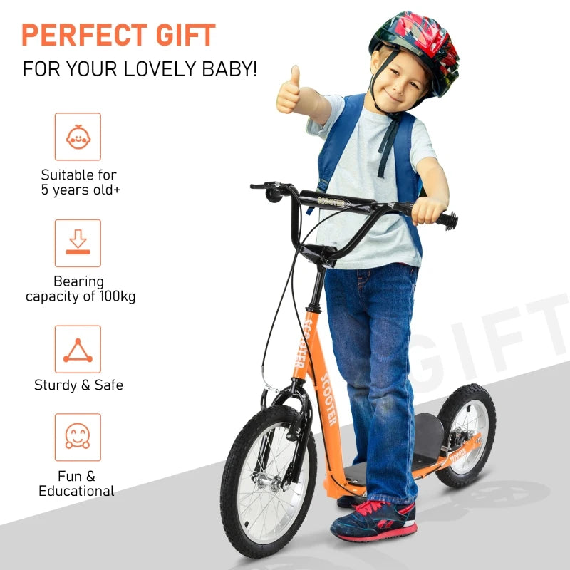 ShopEZ USA Youth Scooter Kick Scooter for Kids 5+ with Adjustable Handlebar 16" Front and 12" Rear Dual Brakes Inflatable Wheels, Blue