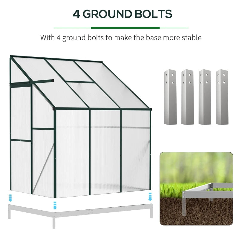 Outsunny 6' x 2' Aluminum Greenhouse, Polystyrene Walk-in Garden Greenhouse with 2 Adjustable Roof Vents and 3 Doors, Clear