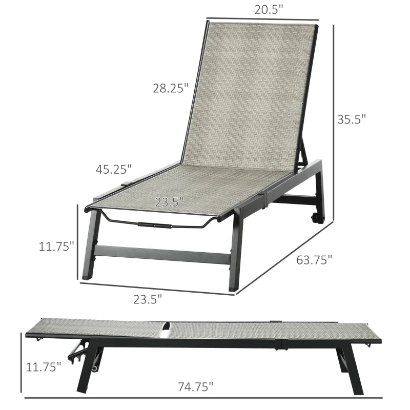 Outsunny Outdoor Chaise Lounge Chair, Waterproof Rattan Wicker Pool Furniture with 5-Position Reclining Adjustable Backrest & Wheels for Beach, Tanning, Poolside, Patio, Mixed Gray