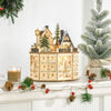HOMCOM Christmas Advent Calendar, Light Up Table Xmas Wooden Holiday Decoration with Countdown Drawers and Village, for Kids and Adults, Natural