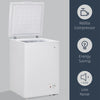 HOMCOM Compact Chest Freezer 3.5 Cubic Feet with Removable Basket, Mini Deep Freezer with Single Door 7 Temperature Setting, Drain Hole for Apartment, Kitchen, or Home Office, White