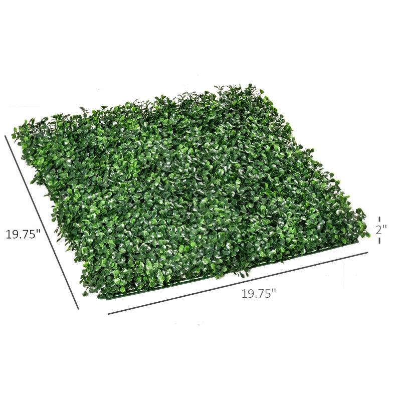 Outsunny 12 PCS 20" x 20" Artificial Boxwood Panels Topiary Wall Greenery Backdrop, Privacy Hedge Screen UV Protected 4Layer Roll Grass Panel Fence Decor Outdoor Indoor Garden Backyard, Light Green