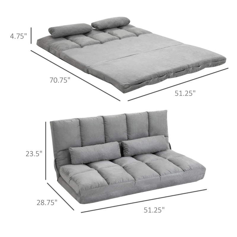 HOMCOM 5 Position Adjustable Folding Convertible Single Sleeper Sofa Bed  Chair Lounge Couch with Pillow (Light Grey)
