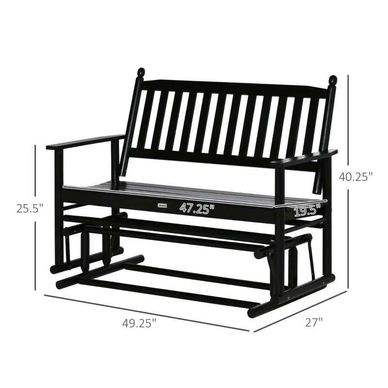 Outsunny Wooden Outdoor Glider Bench for Two People, Patio Loveseat Swing Rocking Chair with Armrest, Slatted Seat and Backrest, Black