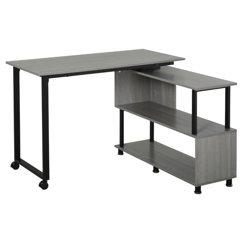 HOMCOM L Shaped Computer Desk Home Office Corner Desk Study Workstation Table with with Wide Desktop 2 Side Shelves Steel Frame Dark Grey