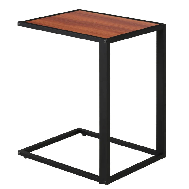 HOMCOM C-Shaped End Table, Laptop Table with Metal Frame, Sofa Side Table for Living room, Bedroom, Walnut