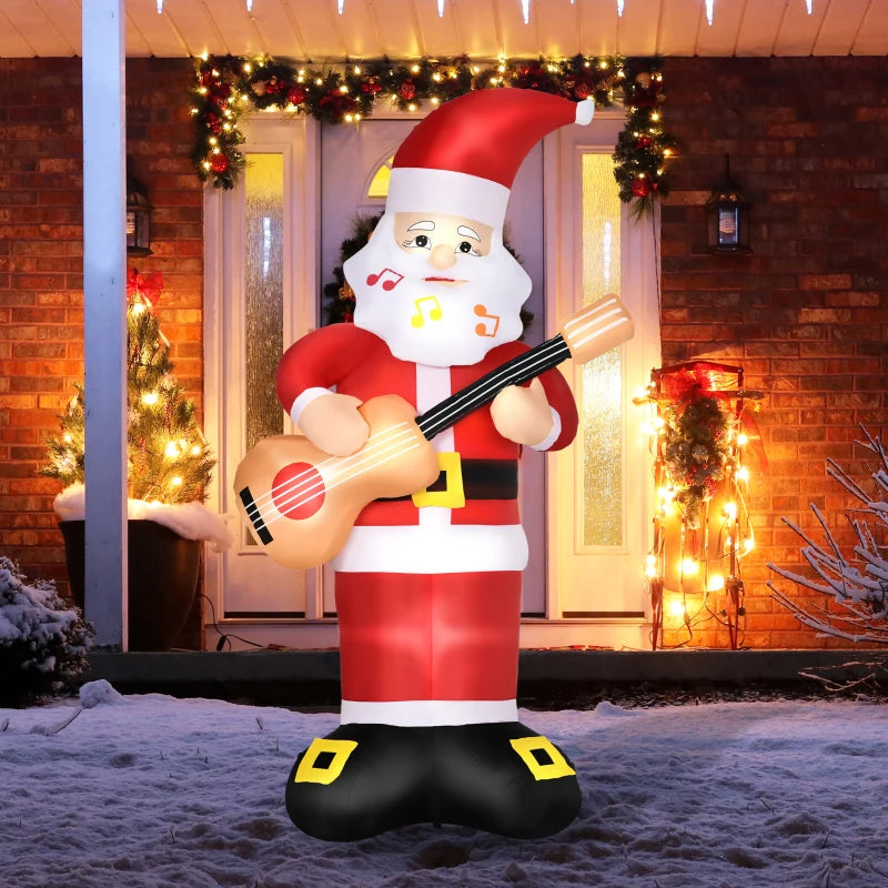 Outsunny 8ft Inflatable Christmas Smiling Santa Claus with Gift Bag, Blow-Up Outdoor LED Yard Display for Lawn Garden Party