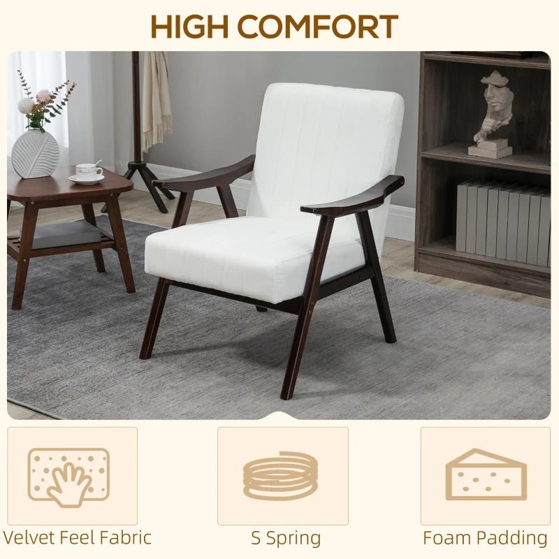 HOMCOM Soft Accent Chair Upholstered Arm Chair for Living Room Furniture Comfy Chair for Bedroom Living Room Chair White