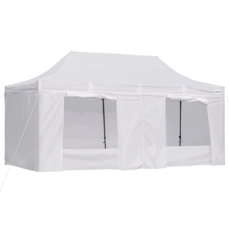Outsunny 10' x 20' Pop Up Canopy Tent with Sidewalls & Doors, Instant Tents for Parties with Wheeled Carry Bag, Height Adjustable, for Outdoor, Garden, Patio, White