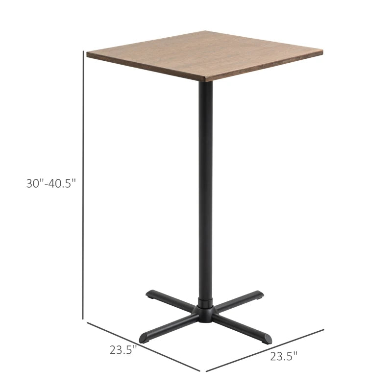 HOMCOM 24" Industrial Modern Pub Bar Table, 40.5 Inch Height Adjustable Cocktail table Square Dining Table for Kitchen or Dining Room, Walnut