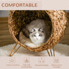 PawHut Natural Rattan Cat House Pet Basket Dome and Cushion Bed with Metal Tripod for Stability, 20.5"