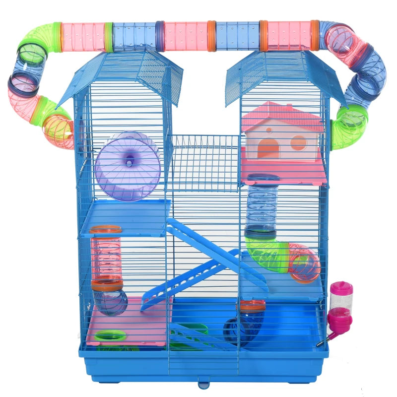 PawHut Small Animal Cage Habitat, Indoor Pet Play House for Guinea Pigs Ferrets Chinchillas, With Accessories Hammock Water Bottle Balcony Ramp Food Dish, 31.5"x19"x30.75", Yellow