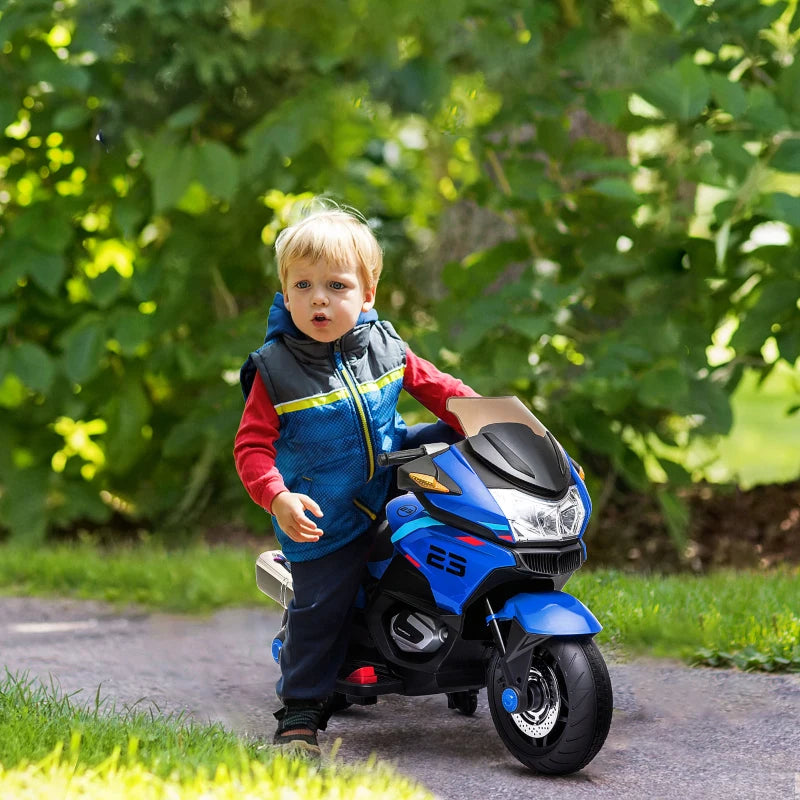 ShopEZ USA Kids Motorcycle with Training Wheels, 12V Ride-on Toy for Ages 3-8 Years Old at 3.7 Mph Top Speed, Battery-Operated Motorbike for Kids with Lights, Music, Blue