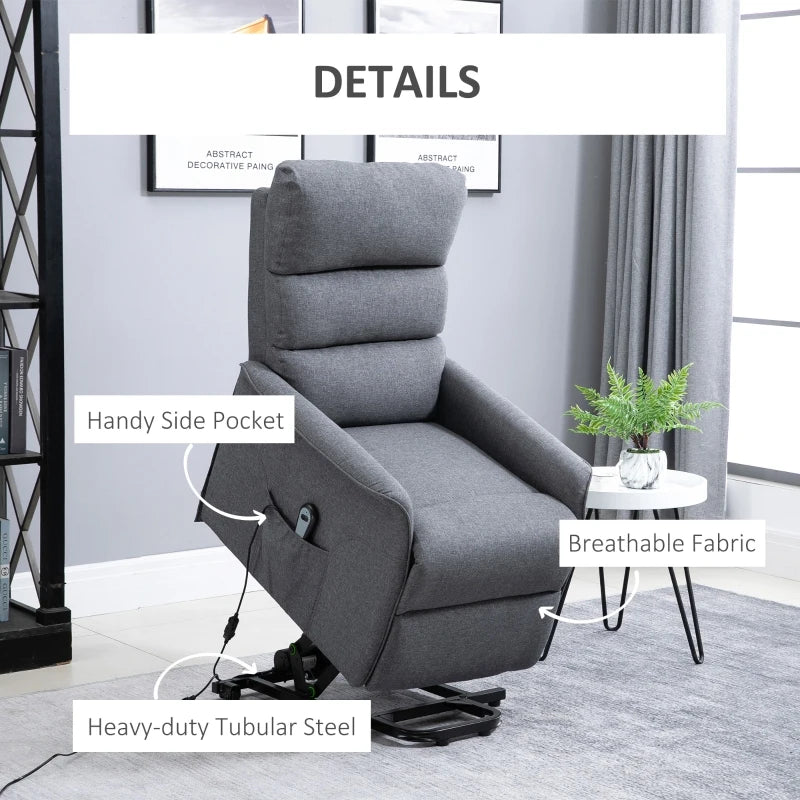 HOMCOM Power Lift Assist Recliner Chair for Elderly with Remote Control, Linen Fabric Upholstery Grey