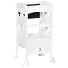 Qaba Kids kitchen step stool Foldable Step Stool with Blackboard & Lockable Handrail-1