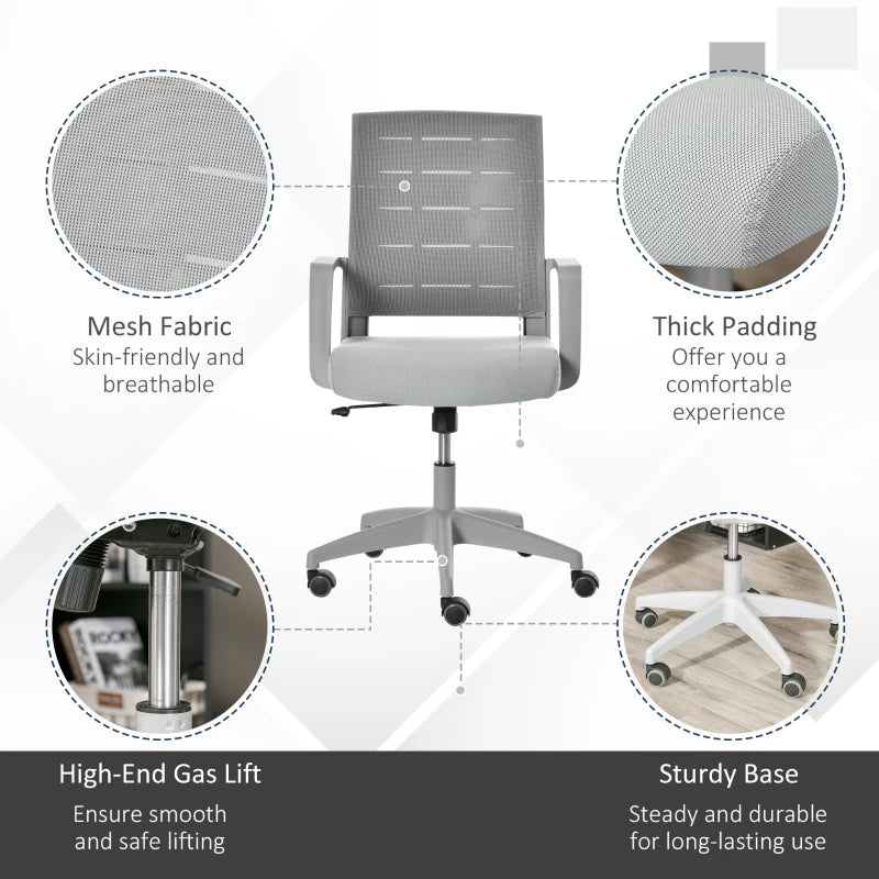 Vinsetto Ergonomic Office Chair Swivel High Back Computer Desk Chair with  Adjustable Height Flip Up Armrest Comfy Thick Padded Cushions Wheels Grey