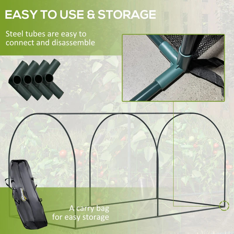 Outsunny 8' x 4' Crop Cage, Plant Protection Tent with Two Zippered Doors, Storage Bag and 4 Ground Stakes, for Garden, Yard, Lawn, Black