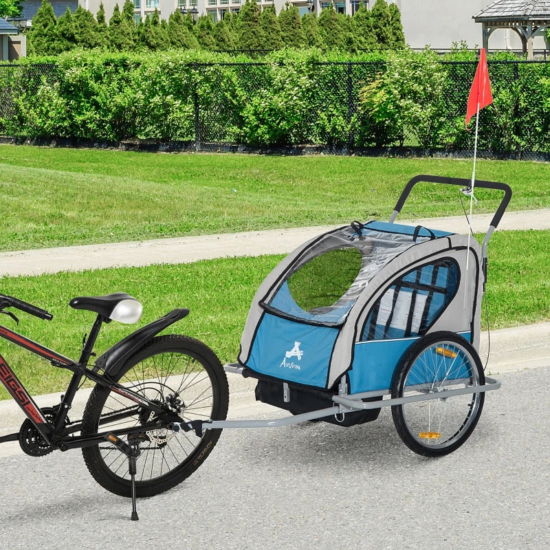 ShopEZ USA Elite Three-Wheel Bike Trailer for Kids Bicycle Cart for Two Children with 2 Security Harnesses & Storage, Red