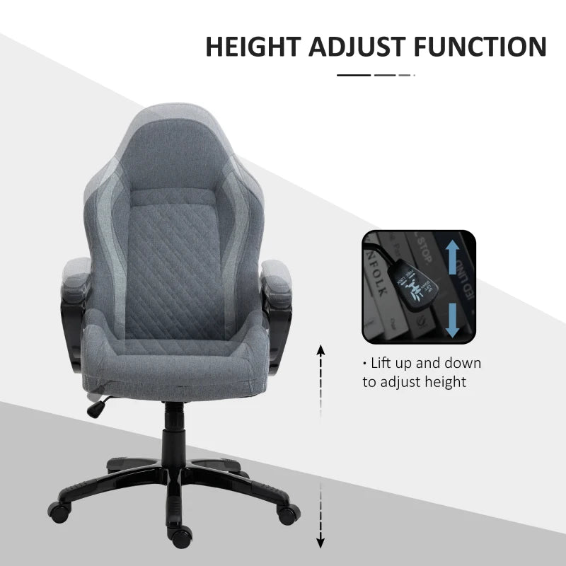 Vinsetto Ergonomic Home Office Chair High Back Task Computer Desk Chair with Padded Armrests, Linen Fabric, Swivel Wheels, and Adjustable Height, Grey