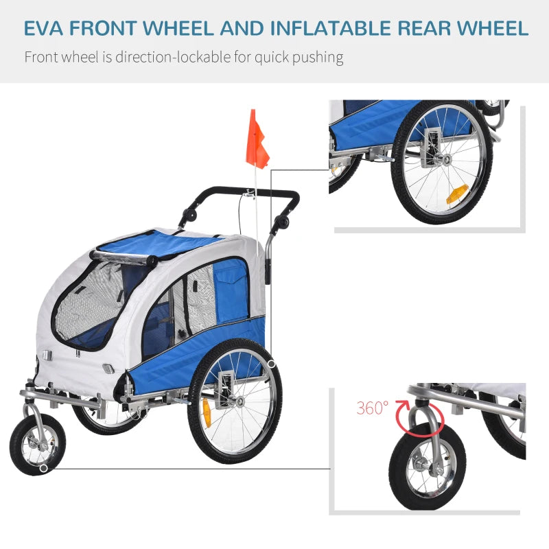ShopEZ USA Dog Bike Trailer 2-In-1 Pet Stroller with Canopy and Storage Pockets, Blue