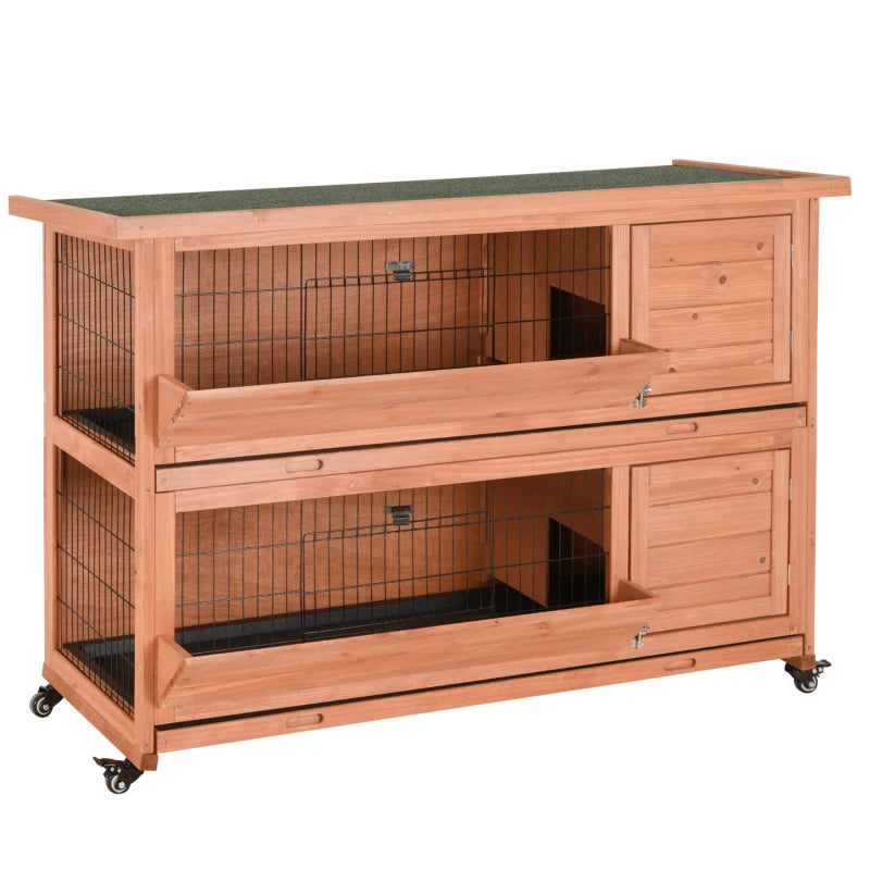 PawHut Wooden Rabbit Hutch w/ Dividers Asphalt Roof for Small Animals & Outdoors, Brown