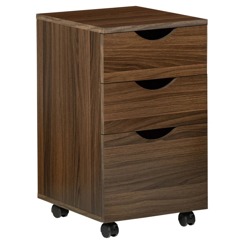 HOMCOM 3 Drawer Storage Cabinet with Castors for Home Office, Brown Wood Grain