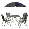 Outsunny 6 Piece Patio Dining Set for 4 with Umbrella, Outdoor Table and Chairs with 4 Folding Dining Chairs & Round Glass Table for Garden, Backyard and Poolside, Black
