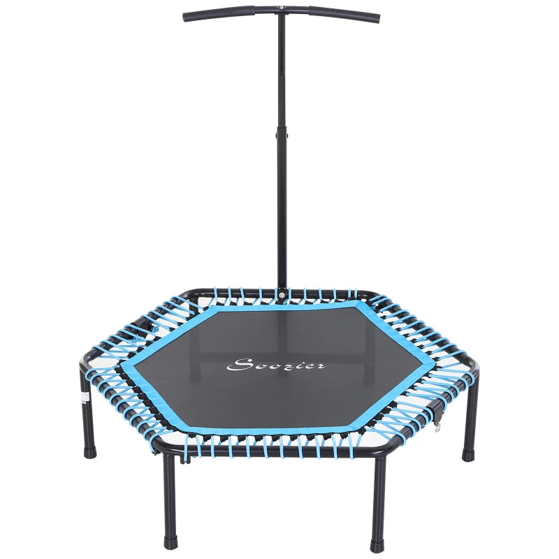 Soozier Portable & Foldable Small Exercise 4.5ft Trampoline with 3-Level Adjustable T-Bar, Great for Adults Working Out, Blue