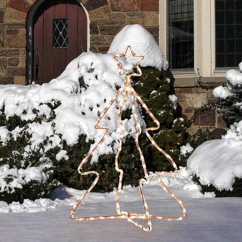 Outsunny Christmas LED Motif Rope Light Christmas Tree Outdoor Decoration, Warm White