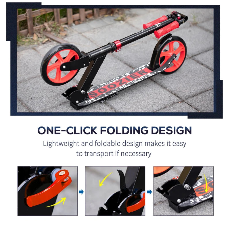 Soozier Foldable Kick Scooter w/ Adjustable Height & Rear Wheel Brake System for 14+