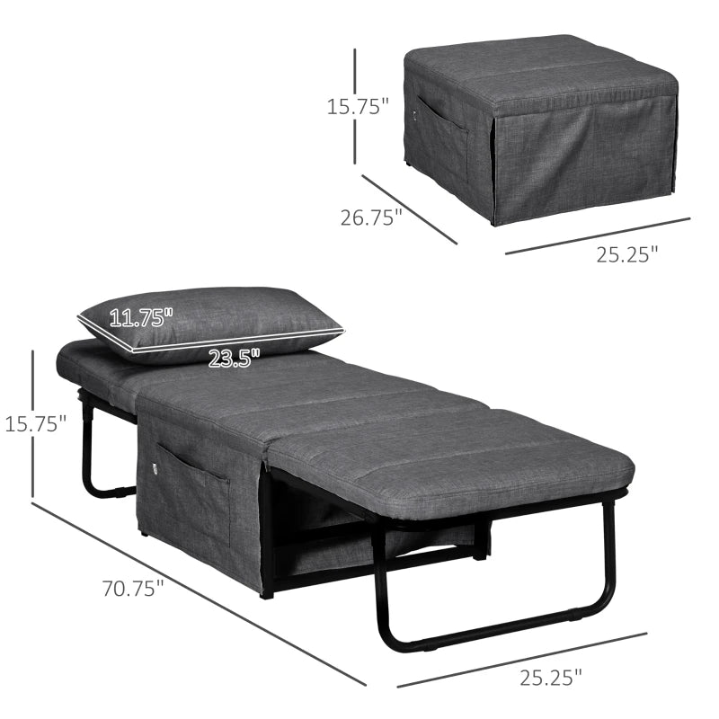 Folding Sofa Bed, 4-in-1 Multi-function Sleeper Chair Bed Ottoman with Adjustable Backrest, Pillow, Side Pocket for Home Office, Bedroom, Living Room