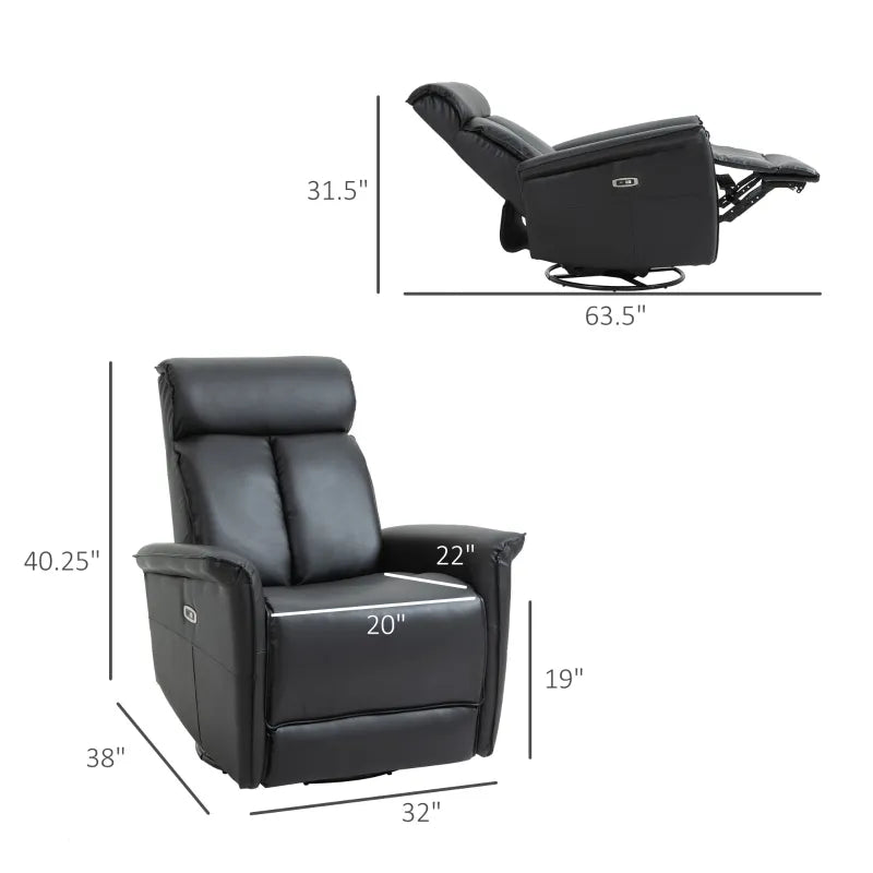 HOMCOM Modern Electronic Power Recliner with 360 Swivel Rotation, USB Charging Port and Footrest, Black