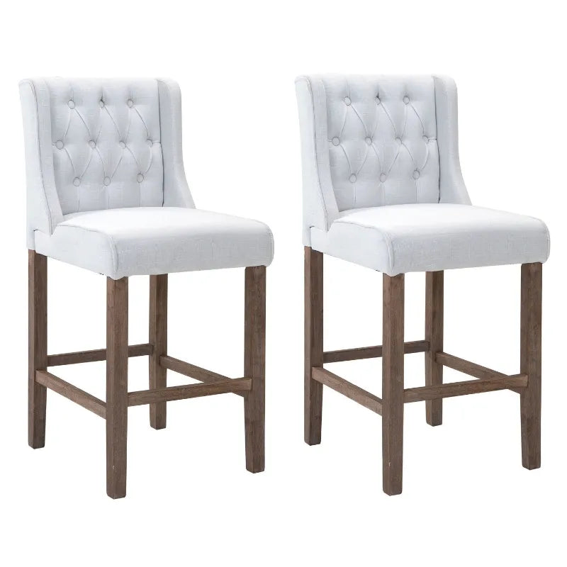 Open Box HomCom 40” Tufted Counter Height Bar Stool Dining Chair Set of 2 - Cream White