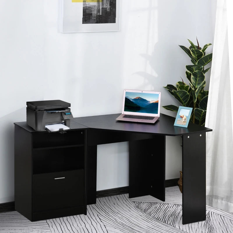 HOMCOM Computer Desk with Printer Cabinet, L-Shaped Corner Desk with Storage, Study PC Workstation for Home Office, Cherry