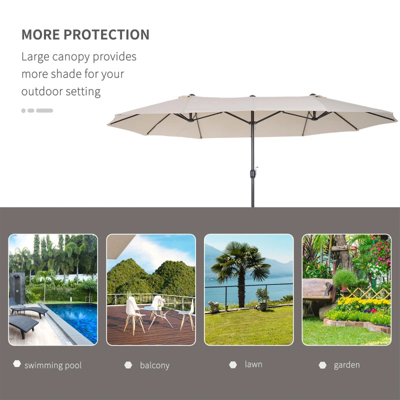 Outsunny 15ft Patio Umbrella Double-Sided Outdoor Market Extra Large Umbrella with Crank Handle for Deck, Lawn, Backyard and Pool, Cream White