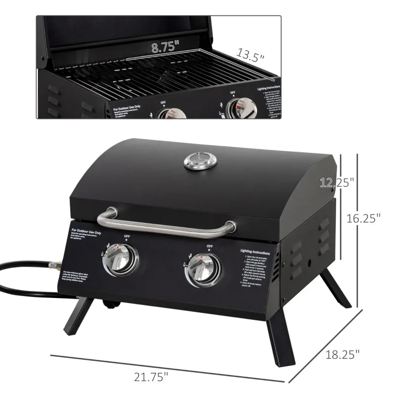 Outsunny 2 Burner Folding Tabletop Gas BBQ Grill w/ Lid, Thermometer, –  ShopEZ USA