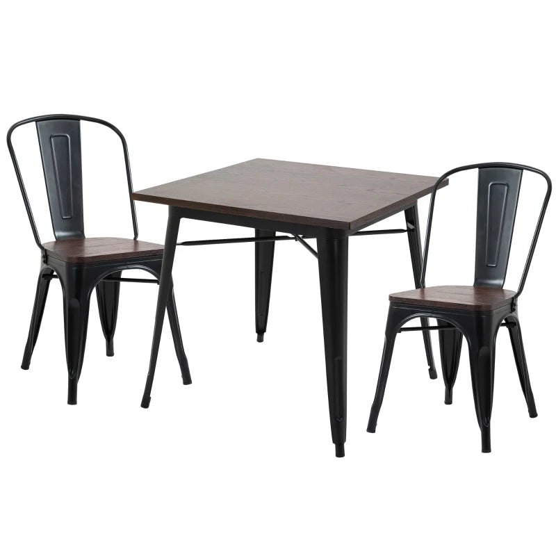 HOMCOM 3 Piece Industrial Style Dining Table and Chairs Set Metal Frame Desk  Seat for 2