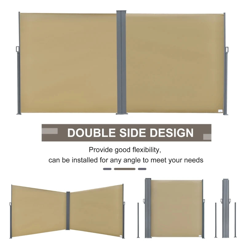 Outsunny 20' Double Retractable Patio Side Awning Garden Sun Shade with UV-Fighting Screen, Auto Pull-Back Function, & Steel Frame, Outdoor or Indoor Use, Beige