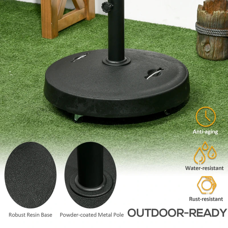 Outsunny 3-in-1 Outdoor Umbrella Base, Coffee End Table, Flower Box Planter, 175lbs Capacity Patio Umbrella Stand Table with Wheels and Handles, Brown