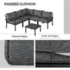Outsunny 6PC Patio Furniture Set L-Shape Corner Sectional Sofa Set w/ Coffee Table Grey