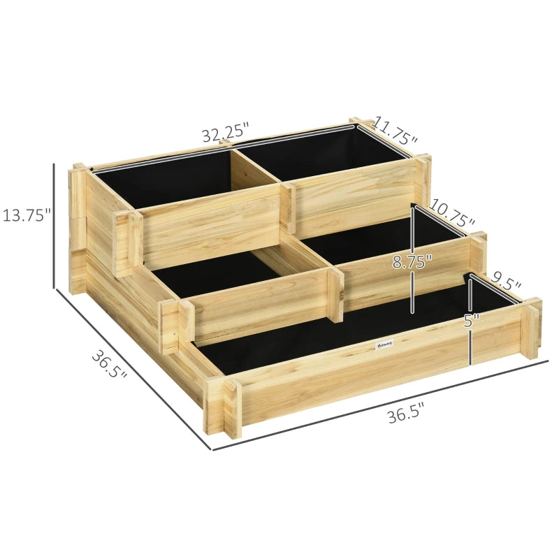 Outsunny Foldable Raised Garden Bed, Wooden Planter Box, Herb Garden Planter with Drainage Holes, for Backyard, Patio to Grow Vegetables, Herbs, and Flowers, 28'' x 12'' x 10"