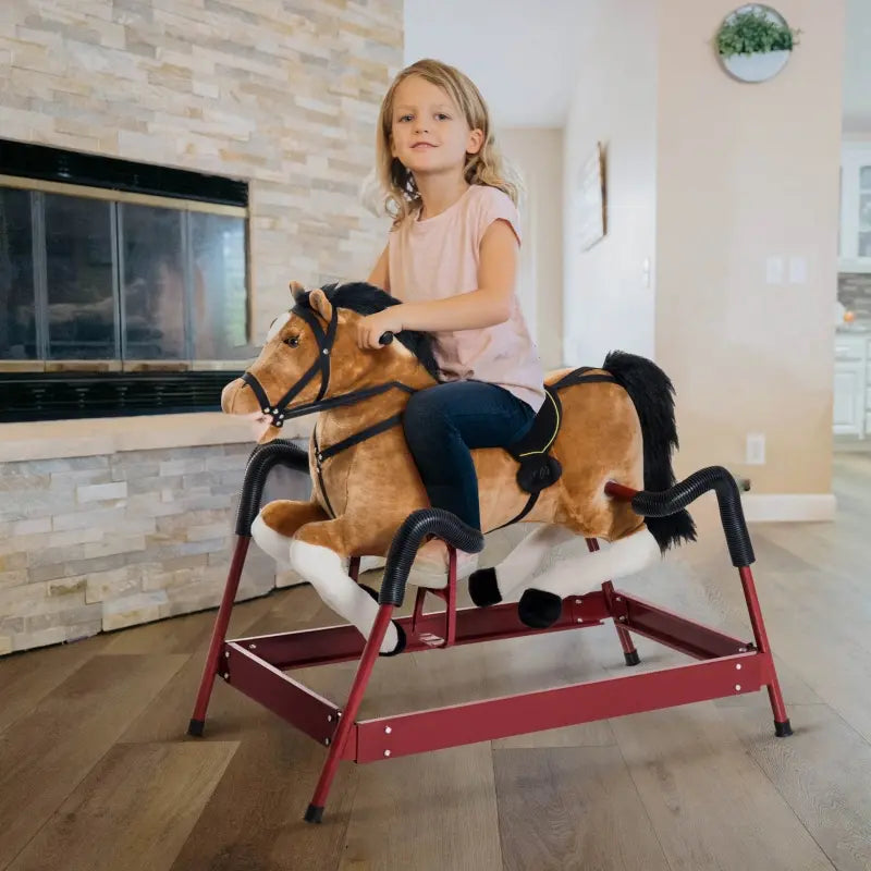 Qaba Durable Kids Plush Spring Style Horse Bouncing Rocker Toy with Realistic Sounds