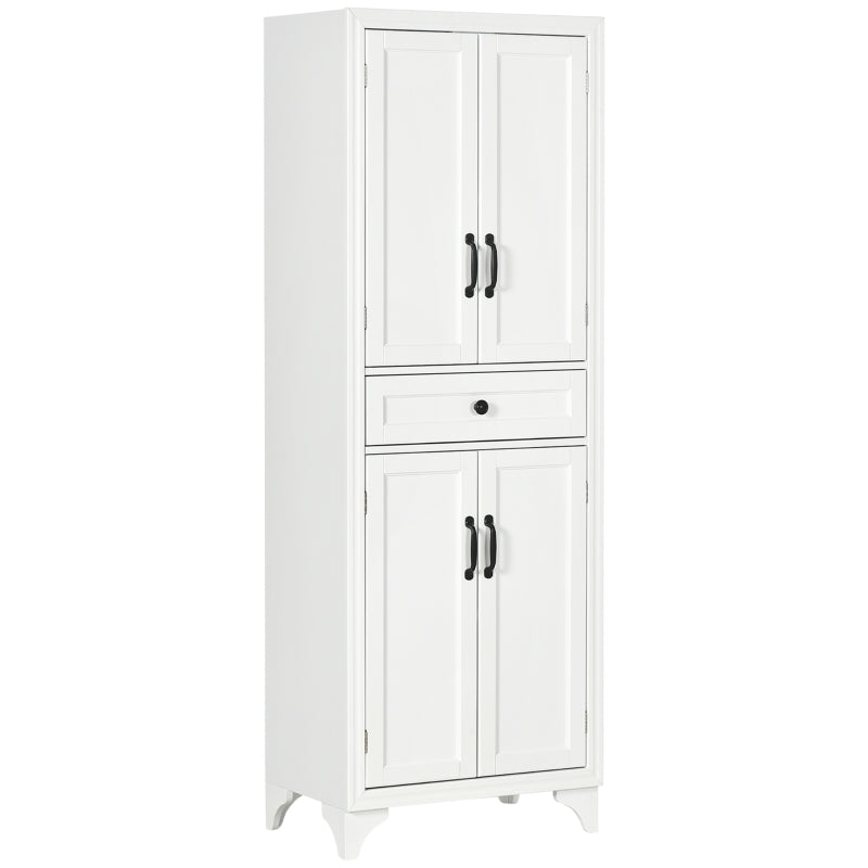 HOMCOM Kitchen Pantry Cabinet, with Hutch, Utility Drawer, 4 Door Cabinets and 6-Bottle Wine Rack, White