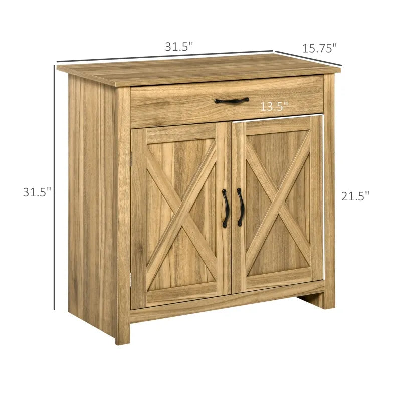 HOMCOM Farmhouse Sideboard Buffet Cabinet, Barn Door Style Kitchen Cabinet, 32" Accent cabinet for Kitchen, Living Room or Entryway, Natural Wood Effect